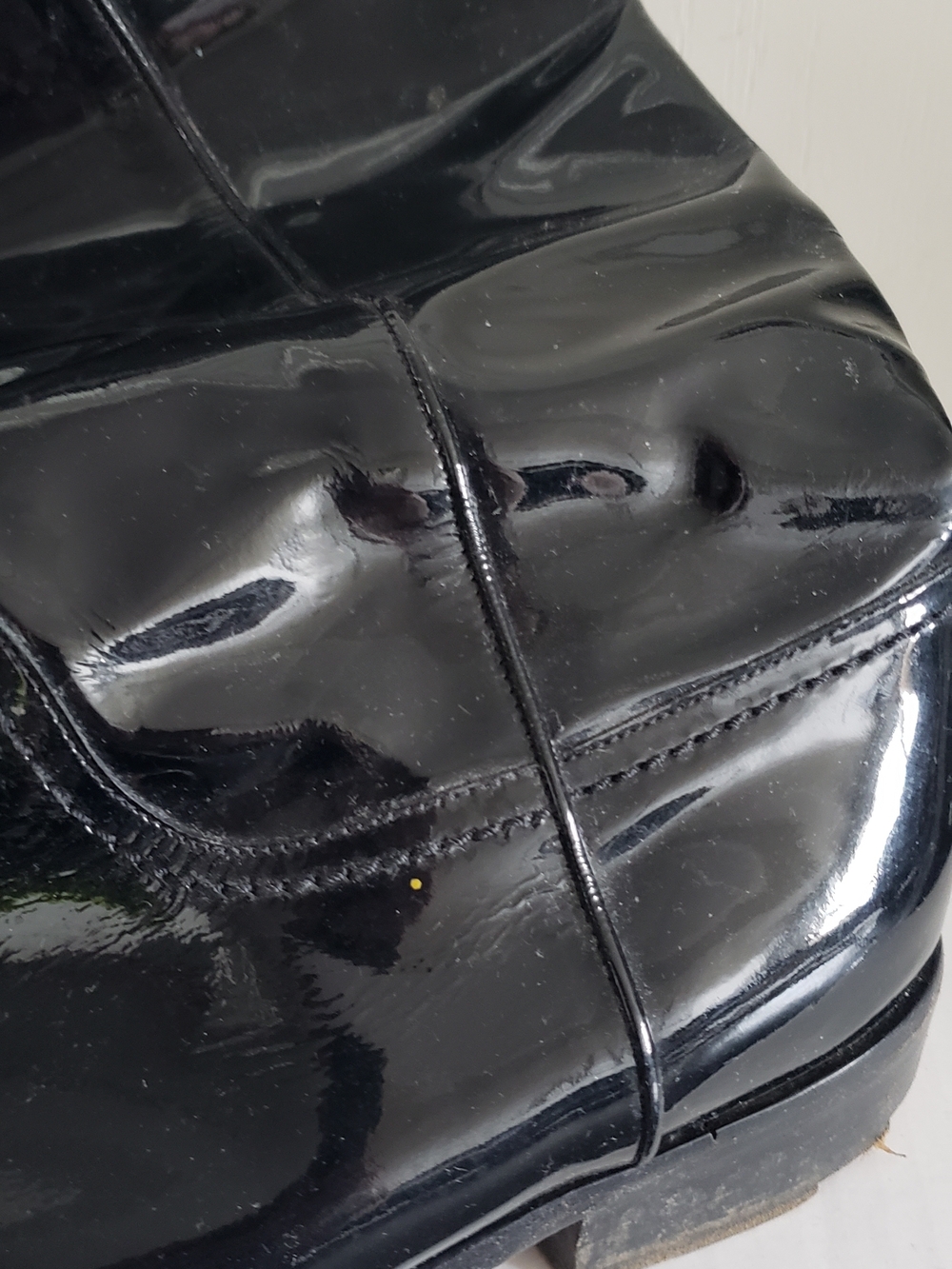 Chanel Patent Leather Knee-High Boots with Embossed Logo - Picture 12 of 14